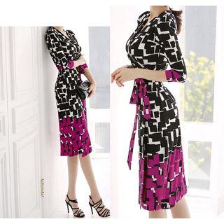 V-neck Pattern Print Sheath Dress