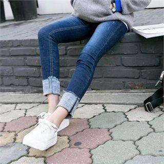Cuff-hem Brushed-fleece Lined Slim-fit Jeans