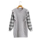 Ruffled Cable Knit Panel Sweater Gray - One Size