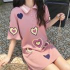 Short-sleeve Heart Print Mini Polo Dress