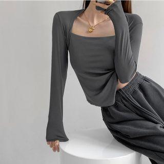 Asymmetrical Square-neck Crop T-shirt In 5 Colors