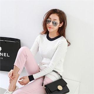 Contrast-trim Slim-fit Rib-knit Top
