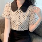 Short-sleeve Collar Dotted Blouse