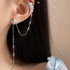 Flower Chained Alloy Cuff Earring 1 Pair - Silver - One Size