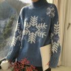Mock-neck Snowflake Print Sweater