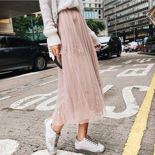 Sequined Panel Midi Sheer Skirt
