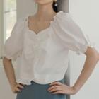 Frilled Trim Short-sleeve Plain Blouse