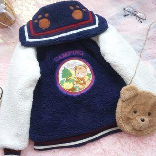 Sailor Collar Cartoon Embroidered Fleece Jacket