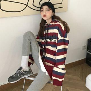 Striped Mock Two-piece Hoodie As Shown In Figure - One Size