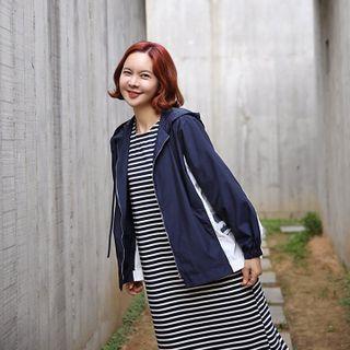 Color-block Hooded Zip-up Jacket