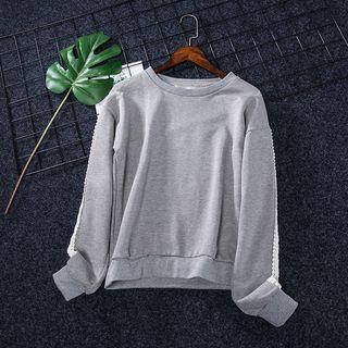 Crochet Lace Trim Pullover Black - One Size