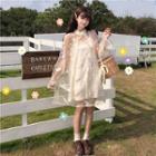 Set: Long-sleeve A-line Dress + Strappy Dress Almond - One Size