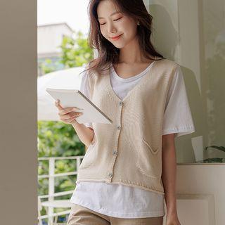 Sleeveless Roll-edge Cardigan