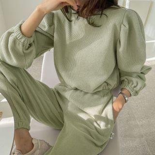 Set: Drawstring-hem Cropped Sweatshirt + Jogger Pants