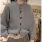 Long-sleeve Plain Knit Cardigan Cardigan - One Size