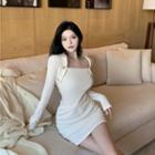 Square-neck Button Skinny Dress