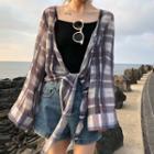 Plaid Open-front Jacket / Spaghetti Strap Top