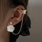 Flower Drop Earring With Ear Cuff / Clip-on Earring