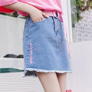 Letter Embroidered Denim Skirt