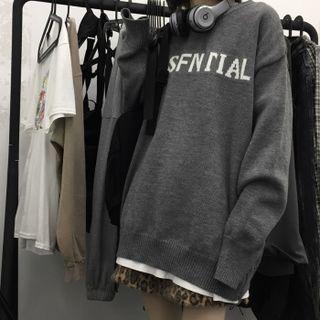 Lettering Jacquard Sweater Gray - One Size