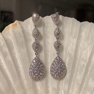 Rhinestone Waterdrop Drop Earring / Clip-on Earring