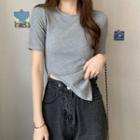 Short-sleeve Side-slit Asymmetrical T-shirt