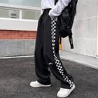Checkered Trim Straight Leg Sweatpants