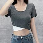 Short-sleeve Mock Two-piece Cropped T-shirt