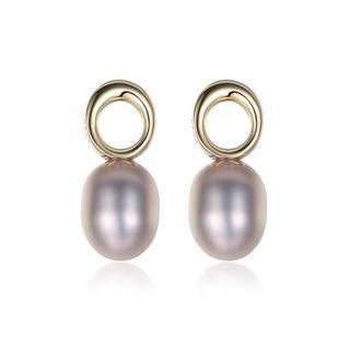 Sterling Silver Plated Gold Simple Fashion Geometric Circle Purple Freshwater Pearl Stud Earrings Golden - One Size