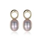 Sterling Silver Plated Gold Simple Fashion Geometric Circle Purple Freshwater Pearl Stud Earrings Golden - One Size