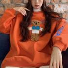 Bear Embroidered Sweatshirt Tangerine - One Size