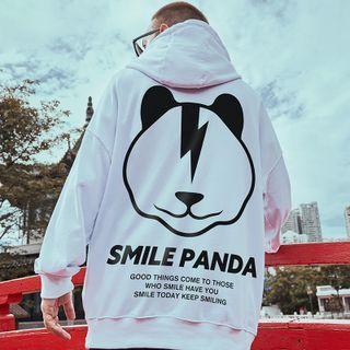 Long-sleeve Lettering Panda Print Hoodie