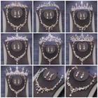 Wedding Set: Embellished Tiara + Pendant Necklace + Dangle Earring (various Designs)