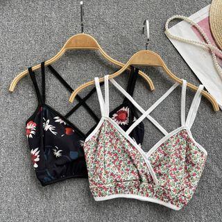 Suspender V-neck Floral Cropped Top