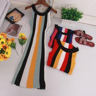 Color Block Halter Sheath Knit Dress