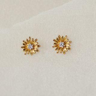 Flower Stud Earring 1 Pair - A188 - Silver & Brown - One Size