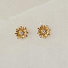 Flower Stud Earring 1 Pair - A188 - Silver & Brown - One Size