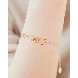 Openwork Heart & Rose Chain Bracelet
