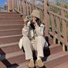 Ribbed-knit Set: Drop-shoulder Sweater + Drawstring Pants