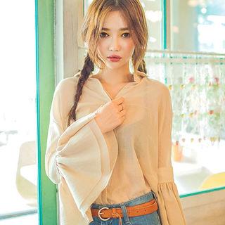 Bell-sleeve Hidden Button Blouse