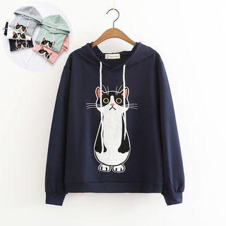 Cat Embroidered Long-sleeve Hoodie
