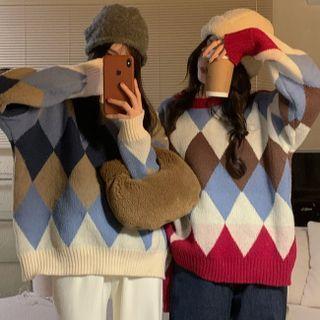 Argyle Color Block Round-neck Sweater