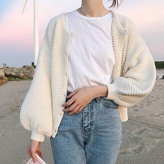 Balloon-sleeve Crewneck Cardigan