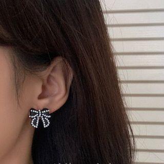 Faux Pearl Bow Earring 1 Pair - Black - One Size