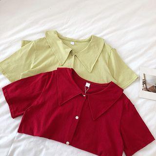 Plain Single-breasted Short-sleeve Top