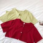 Plain Single-breasted Short-sleeve Top