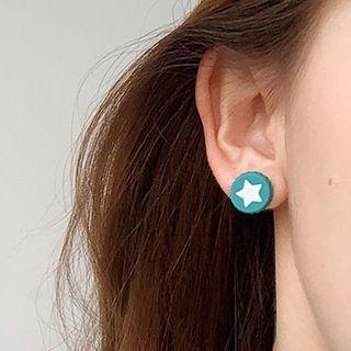 Star Ear Stud 1 Pair - Green & White - One Size