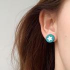 Star Ear Stud 1 Pair - Green & White - One Size