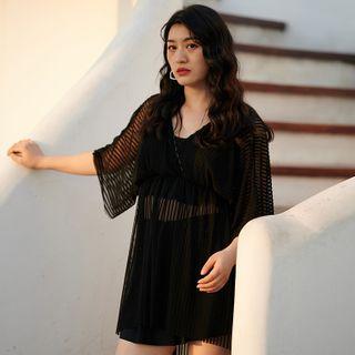 Set: Ruffle Trim Swim Top + Skirt + Dress