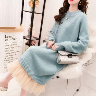 Long-sleeve Panel Mesh Knit Dress